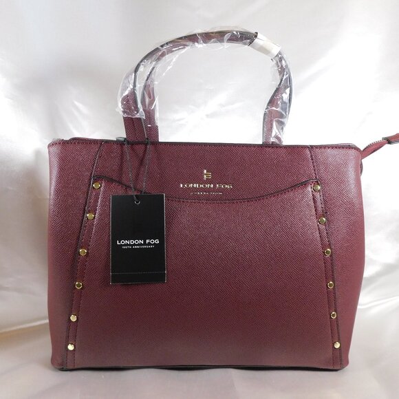 London Fog Studded Satchel in Plum New with Tags # 24696 - Picture 1 of 5